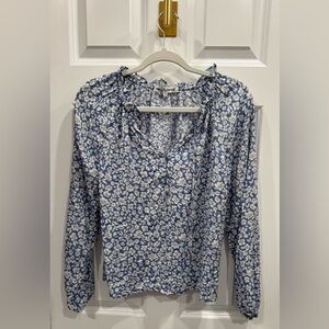 Wallflower Blue and White Floral Ruffled Neck Blouse